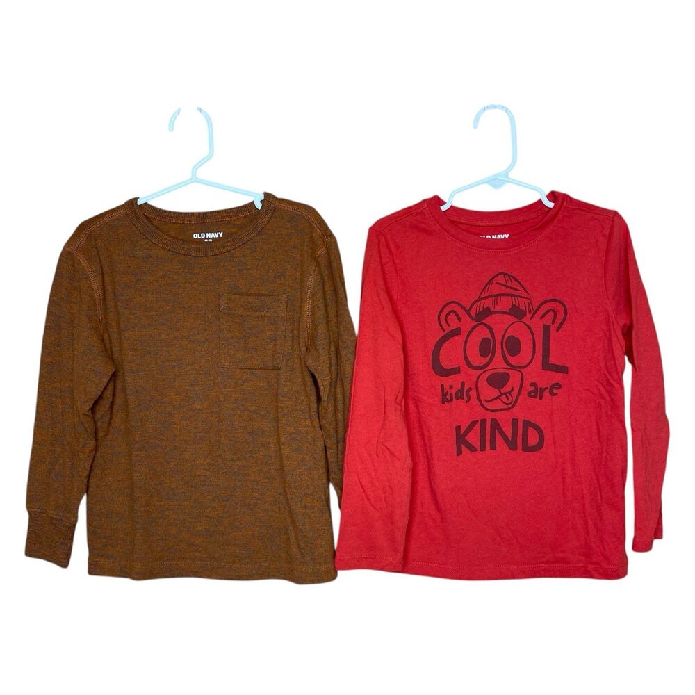 Old Navy Shirt Bundle Long Sleeve Brown Front Pocket Red Bear Size 5
